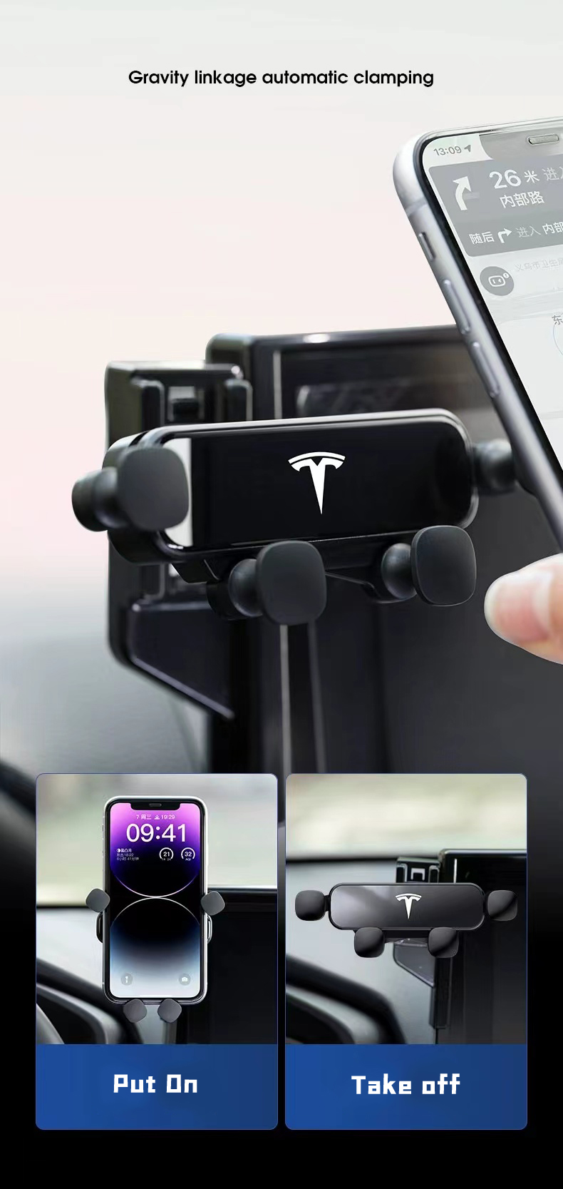Suport telefon pentru ecran Model 3 / Model Y cu buzunar